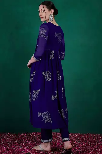 Floral printed embroidered anarkali kurta with trouser
