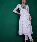 Floral printed sequin embroidered round neck anarkali kurta with trousers