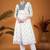 Floral embroidered v-neck sequinned georgette a-line kurta with trouser