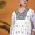 Floral embroidered v-neck sequinned georgette a-line kurta with trouser