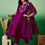 Magenta embroidered notch neck sequined a-line kurta with trouser & dupatta