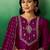 Magenta embroidered notch neck sequined a-line kurta with trouser & dupatta