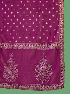 Magenta embroidered notch neck sequined a-line kurta with trouser & dupatta 4