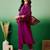 Magenta embroidered notch neck sequined a-line kurta with trouser & dupatta