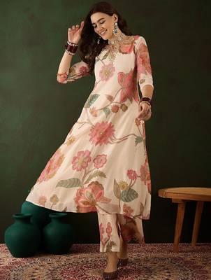 Floral embroidered mirror work kurta with palazzos 1
