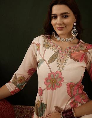 Floral embroidered mirror work kurta with palazzos 2