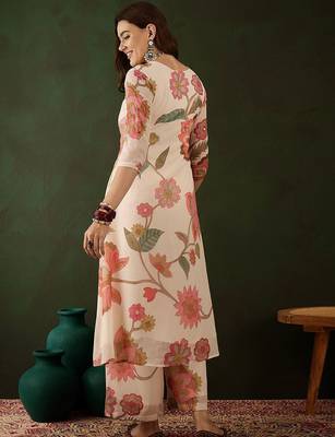 Floral embroidered mirror work kurta with palazzos 5
