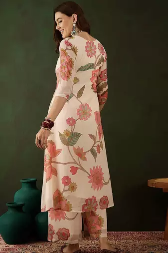Floral embroidered mirror work kurta with palazzos