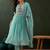 Blue floral embroidered zari sequince anarkali kurta with trousers and dupatta