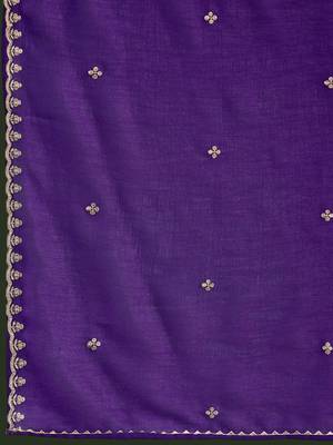 Purple ethnic motifs embroidered keyhole neck a-line kurta with trouser & dupatta 4