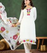 Floral applique worked straight kurta with trousers and dupatta