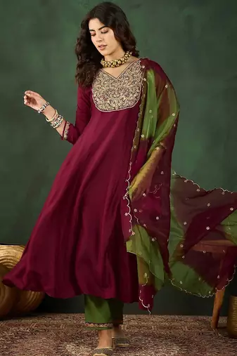 Embroidered a-line kurta sets