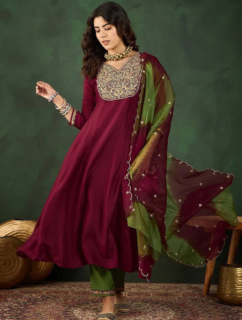 Embroidered a-line kurta sets
