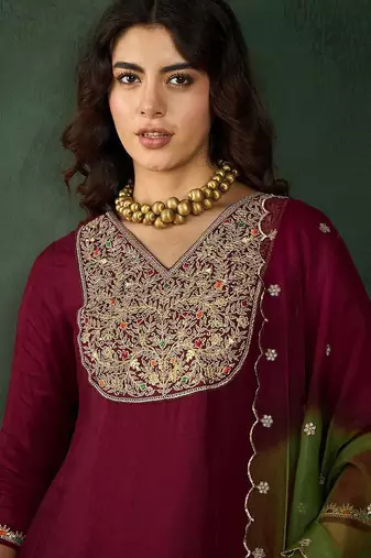 Embroidered a-line kurta sets