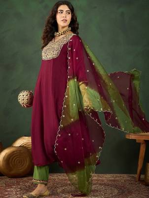 Embroidered a-line kurta sets 5