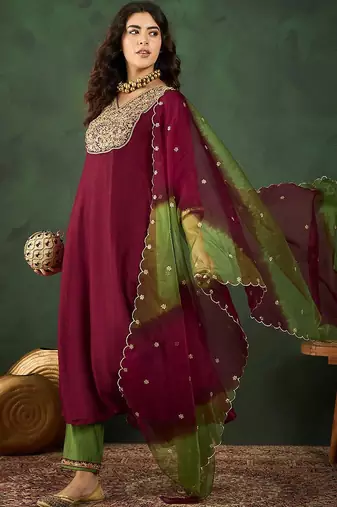 Embroidered a-line kurta sets