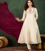 Round neck embroidered a-line kurta sets