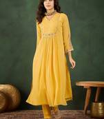 V neck embroidered kurta sets