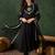 Black floral embroidered round neck zari a-line kurta with trouser & dupatta