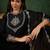 Black floral embroidered round neck zari a-line kurta with trouser & dupatta