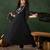 Black floral embroidered round neck zari a-line kurta with trouser & dupatta