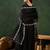 Black floral embroidered round neck zari a-line kurta with trouser & dupatta