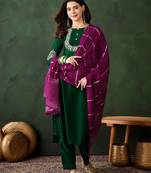 Floral embroidered thread work straight kurta with trousers & dupatta