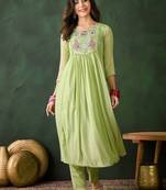 Embroidered thread work anarkali kurta with trousers