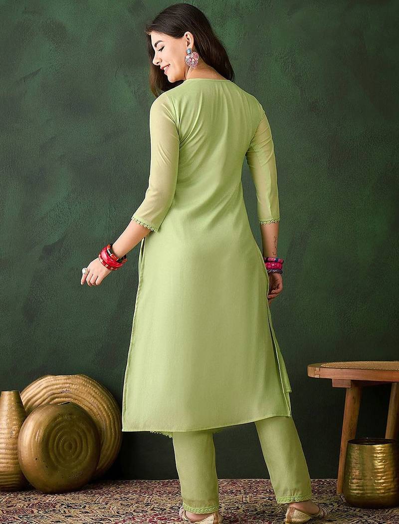 Embroidered thread work anarkali kurta with trousers