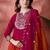 Pink floral embroidered mandarin collar a-line kurta with trousers & dupatta