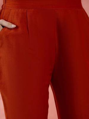 Pink floral embroidered mandarin collar a-line kurta with trousers & dupatta 3