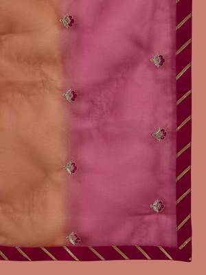 Pink floral embroidered mandarin collar a-line kurta with trousers & dupatta 4