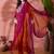 Pink floral embroidered mandarin collar a-line kurta with trousers & dupatta