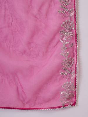 Floral embroidered sequinned pleated a-line kurta with trousers & dupatta 4