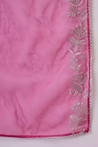 Floral embroidered sequinned pleated a-line kurta with trousers & dupatta