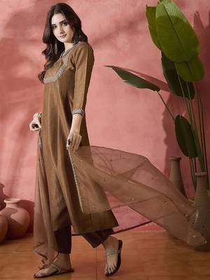 Floral embroidered sequinned  a-line kurta with trousers & dupatta 5