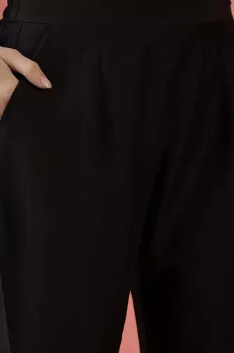 Floral embroidered round neck a-line kurta with trousers & dupatta