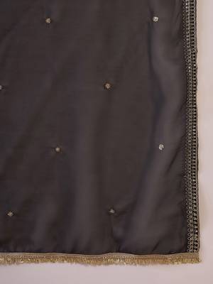 Floral embroidered round neck a-line kurta with trousers & dupatta 4