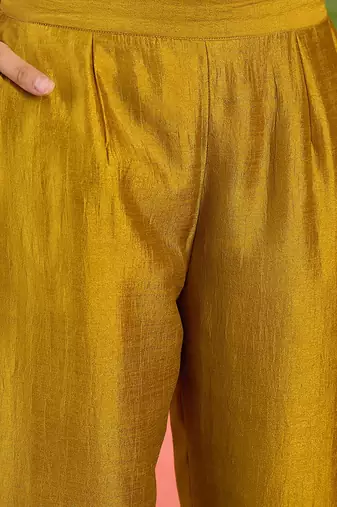 Yellow zari embroidered straight kurta with trouser and dupatta