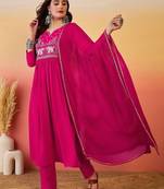 Embroidered notch neck a-line kurta with trousers & dupatta