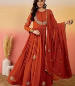 Floral embroidered empire georgette anarkali kurta with trouser & dupatta