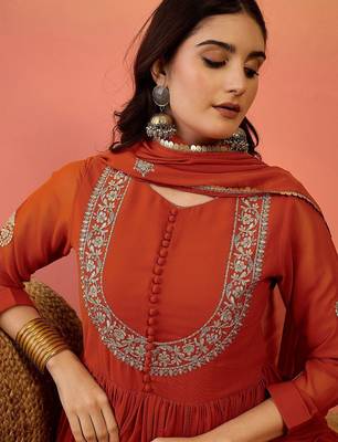 Floral embroidered empire georgette anarkali kurta with trouser & dupatta 2