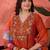 Floral embroidered schiffli lace v-neck kurta with trouser and dupatta