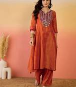 Zari embroidered notch neck a-line kurta & trousers