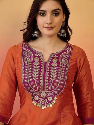 Zari embroidered notch neck a-line kurta & trousers 2