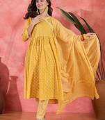 Women bandhani printed thread work pure cotton kurta with trousers & dupatta
