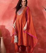 Zari sequence cording embroidery with lace a line kurta with trousers & dupatta