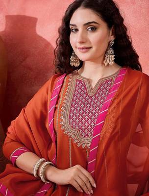 Zari sequence cording embroidery with lace a line kurta with trousers & dupatta 2