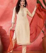 Chinin zari sequence piping worked kurta with trousers & dupatta