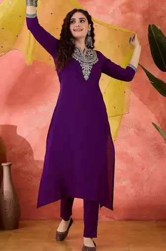 Zari sequence cording embroidered kurta with trousers & dupatta